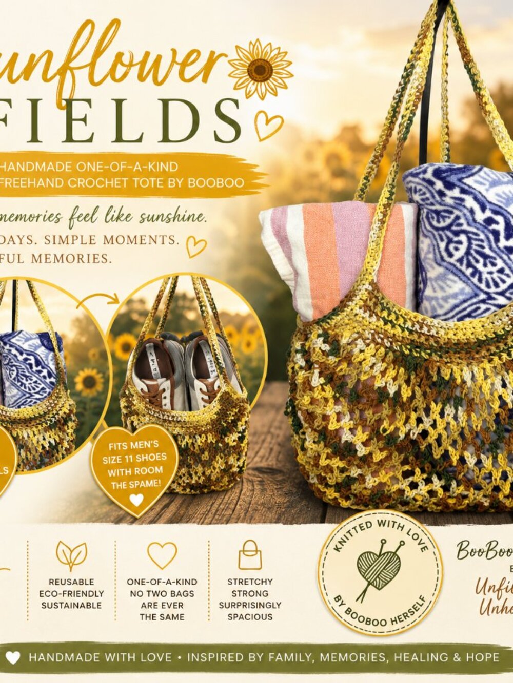 🌻 Sunflower Fields – Handmade Crochet Tote by BooBoo 🌻